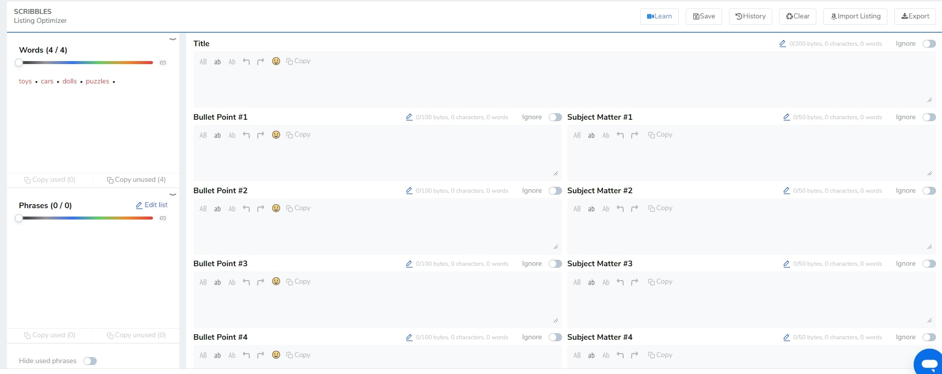 Helium 10 Listing optimization: Scribbles 